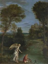 Landscape with Tobias laying hold of the Fish, c.1615 (oil on copper) | Obraz na stenu