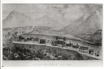 The Funeral Cortege of Napoleon Bonaparte (1769-1821) at Saint Helena, 9th May 1821 (engraving) (b/w photo) | Obraz na stenu