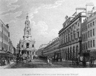 St. Mary's Church and Somerset House in the Strand, 1796 (lithograph) | Obraz na stenu
