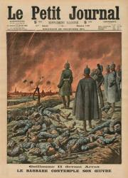 Wilhelm II in front of Arras, the Barbarian considering his work, front cover illustration from 'Le Petit Journal', supplement illustre, 22th November 1914 (colour litho) | Obraz na stenu