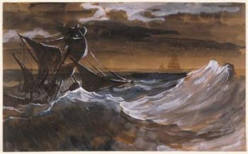 Sailboat on a Raging Sea, c.1818-9 (brush and brown wash, watercolour over black chalk) | Obraz na stenu