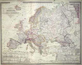 Map of Europe, 1841 (colour litho) | Obraz na stenu