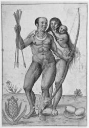 Brazilian Indian Man, Woman and Child (engraving) | Obraz na stenu