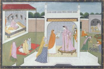 Palace Lady with her maids, Kangra, c.1790 (gouache on paper) | Obraz na stenu