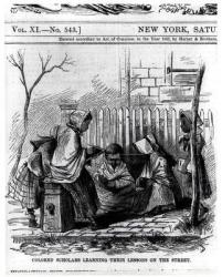 Colored Scholars Learning their Lessons on the Street, from 'Harper's Weekly', 1867 (engraving) (b&w photo) | Obraz na stenu