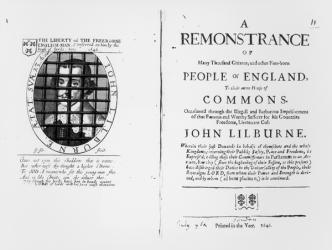 A remonstrance by the Levellers to the House of Commons regarding the imprisonment of their leader John Lilburne (c.1614-57) published 1646 (engraving) (b/w photo) | Obraz na stenu