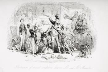Restoration of mutual confidence between Mr. and Mrs. Micawber, illustration from 'David Copperfield' by Charles Dickens (1812-70) first published 1850 (litho) | Obraz na stenu