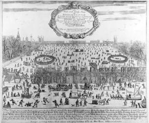 The Frost Fair of the winter of 1683-84 on the Thames, with Old London Bridge in the Distance. c.1684 (engraving) | Obraz na stenu