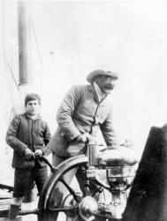 Rudyard Kipling and his son John on the yacht 'Bantam', c.1910 (b/w photo) | Obraz na stenu