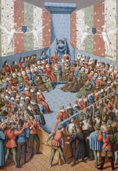 Jean II, Duke of Alencon on trial accused of having conspired with the English, c.1880 (colour litho) | Obraz na stenu