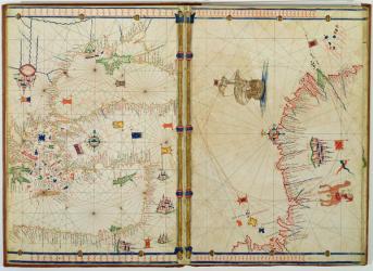 Ms Ital 550.0.3.15 fol.4v-5r Map of the Eastern Mediterranean Coast and Islands, from the 'Carte Geografiche' (vellum) | Obraz na stenu