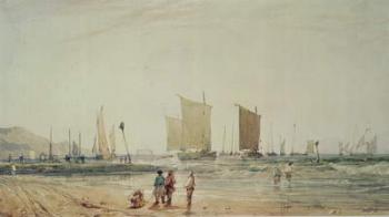 French Coast, with fishing Boats, 19th century (watercolour) | Obraz na stenu