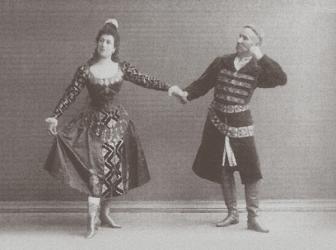 Julia and Felix Kschessinsky in the mazurka (Polish dance) in the original Ivanov/Petipa 'Swan Lake', 1895 (b/w photo) | Obraz na stenu