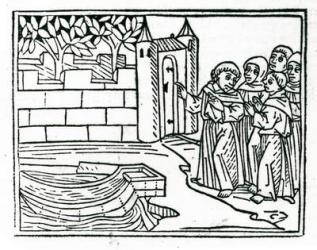 The monks depart Ireland in search of the island of Paradise, illustration from 'The Voyage of St. Brendan', 1499 (woodcut) | Obraz na stenu