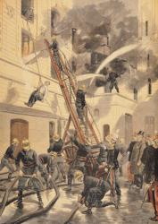 Felix Faure (1841-99) with the firemen, from 'Le Petit Journal', 20th February 1898 (coloured engraving) | Obraz na stenu