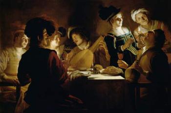 A Feast with a Lute PLayer, c.1620 (oil on canvas) | Obraz na stenu