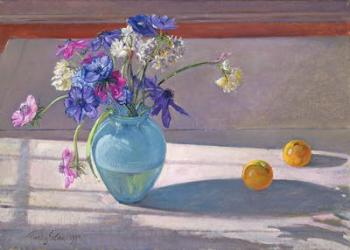 Anemones and a Blue Glass Vase, 1994 (oil on canvas) | Obraz na stenu