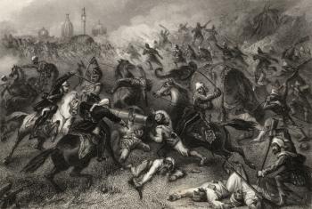 Havelock's Column attacking the Mutineers before Cawnpore in 1857, from 'The History of the Indian Mutiny', published in 1858 (engraving) | Obraz na stenu