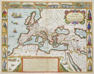 A New Map of the Roman Empire, from 'A Prospect of the Most Famous Parts of the World', pub. by Bassett & Chiswell, 1676 (hand coloured plate engraving) | Obraz na stenu