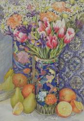 Tulips in a Japanese Vase with Fruit (w/c) | Obraz na stenu