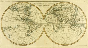 Map of the World in two Hemispheres, from 'Atlas de Toutes les Parties Connues du Globe Terrestre' by Guillaume Raynal (1713-96) published Geneva, 1780 (coloured engraving) | Obraz na stenu
