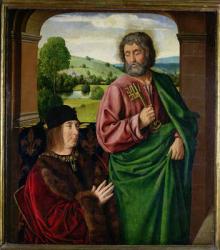 Peter II (1439-1503) Duke of Bourbon presented by St. Peter, left hand wing of a triptych, c.1492-93 (oil on panel) | Obraz na stenu