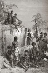 Hawaiian King Kamehameha I and his warriors, illustration from 'The World in the Hands', published 1878 (engraving) | Obraz na stenu
