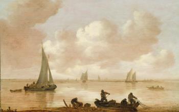 An estuary with fisherman hauling in their nets (oil) | Obraz na stenu