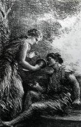 Sieglinde and Siegmund, scene from Wagner's opera 'The Valkyrie', 1887 (litho) | Obraz na stenu
