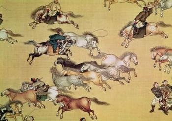 Voyage of Emperor Qianlong (1736-96) detail from a scroll, Qing Dynasty (painted silk) | Obraz na stenu