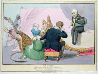 'Le Mort', George IV (1762-1830), caricature of the King grieving the death of the giraffe at London Zoo, printed by J. Netherclift, and pub. by McLean, 1829, London, (hand-coloured engraving) | Obraz na stenu