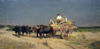 Wagon with Buffalo by the Beach (oil on canvas) | Obraz na stenu