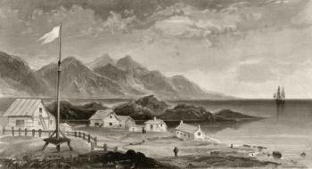 Fiskenaes from the Governor's House, engraved by A.W. Graham, from 'Arctic Explorations in the Years 1853, 54, 55', Volume I, by Doctor Elisha Kent Kane (1820-57) published Philadelphia, 1856 (litho) | Obraz na stenu