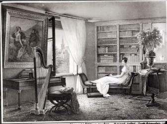 Madame Recamier (1777-1849) at the Abbaye-aux-Bois, 1810-44 (engraving) (b/w photo) | Obraz na stenu