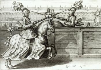 Jousting Tournament in a square, 1st half of 17th century (engraving) (b/w photo) | Obraz na stenu