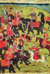 A Battle Scene, from the 'Shahnama' (Book of Kings) by Abu'l-Qasim Manur Firdawsi (c.934-c.1020) (gouache on paper) | Obraz na stenu