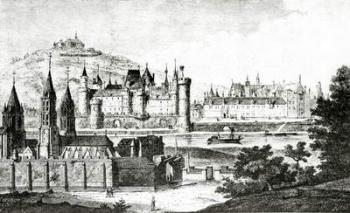 View of Saint-Germain-des-Pres and of the Pre-aux-Cleres during the reign of Charles V, from 'History of St.Germain des Pres', by Dom Bouillart, published in 1724, illustration from 'Science and Literature in the Middle Ages and Renaissance', written and  | Obraz na stenu