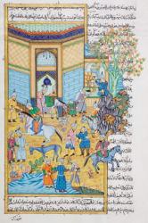 Stable scene, Rajasthani miniature painting (w/c on paper) | Obraz na stenu