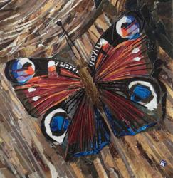 'Awaken' Peacock Butterfly On Woodpile | Obraz na stenu
