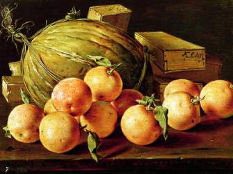 Still Life of Oranges, Melons and Boxes of Sweets (oil on canvas) | Obraz na stenu