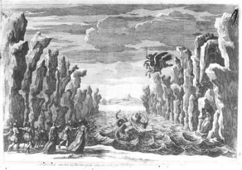 Set design by Torelli for 'Andromede' by Pierre Corneille (1606-84) (engraving) (b/w photo) | Obraz na stenu
