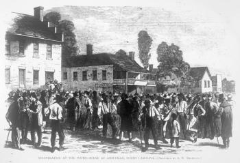 Registration in the South, Scene at Asheville, North Carolina, from Harper's Weekly', 28th September 1867 (engraving) (b&w photo) | Obraz na stenu