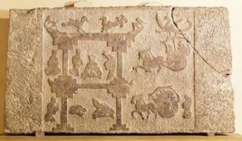 Slab decorated with carriages and mythical birds, Han Dynasty (206 BC-AD 220) (sandstone) | Obraz na stenu