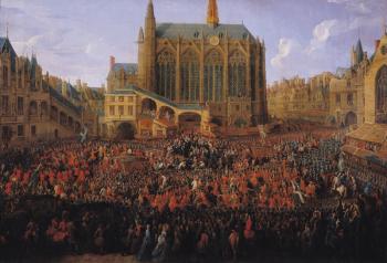 The Departure of Louis XV (1710-74) from Sainte-Chapelle after the 'lit de justice' which ended the reign of Louis XIV (1638-1715) 12th September 1715, 1735 (oil on canvas) | Obraz na stenu