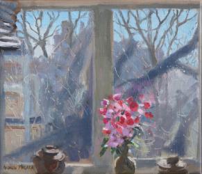 Sweet peas in the artist's studio,2017,( oil on canvas) | Obraz na stenu