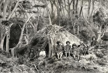 The Fuegians and their wigwams, from 'Journal of Researches' by Charles Darwin (1809-82) published London 1890 (litho) | Obraz na stenu