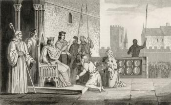 Louis X (1289-1316) the Mischievous emancipates the serfs, from 'Histoire de France' by Colart, published c.1840 (engraving) | Obraz na stenu