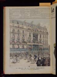 The start of the Paris-Brest bicycle race in front of the offices of 'Le Petit Journal', illustration from the magazine of the same name, 15th September 1891 (colour litho) | Obraz na stenu