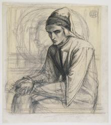 Dante in Meditation Holding a Pomegranate, c.1852 (pen & ink and pencil on paper) | Obraz na stenu