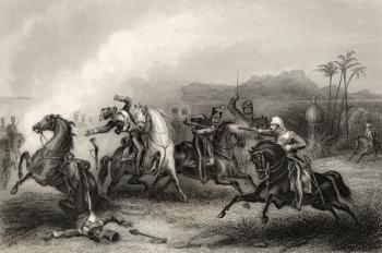 Encounter bewteen Lieutenant Hills and a body of Sepoy Cavalry, from 'The History of the Indian Mutiny', published in 1858 (engraving) | Obraz na stenu